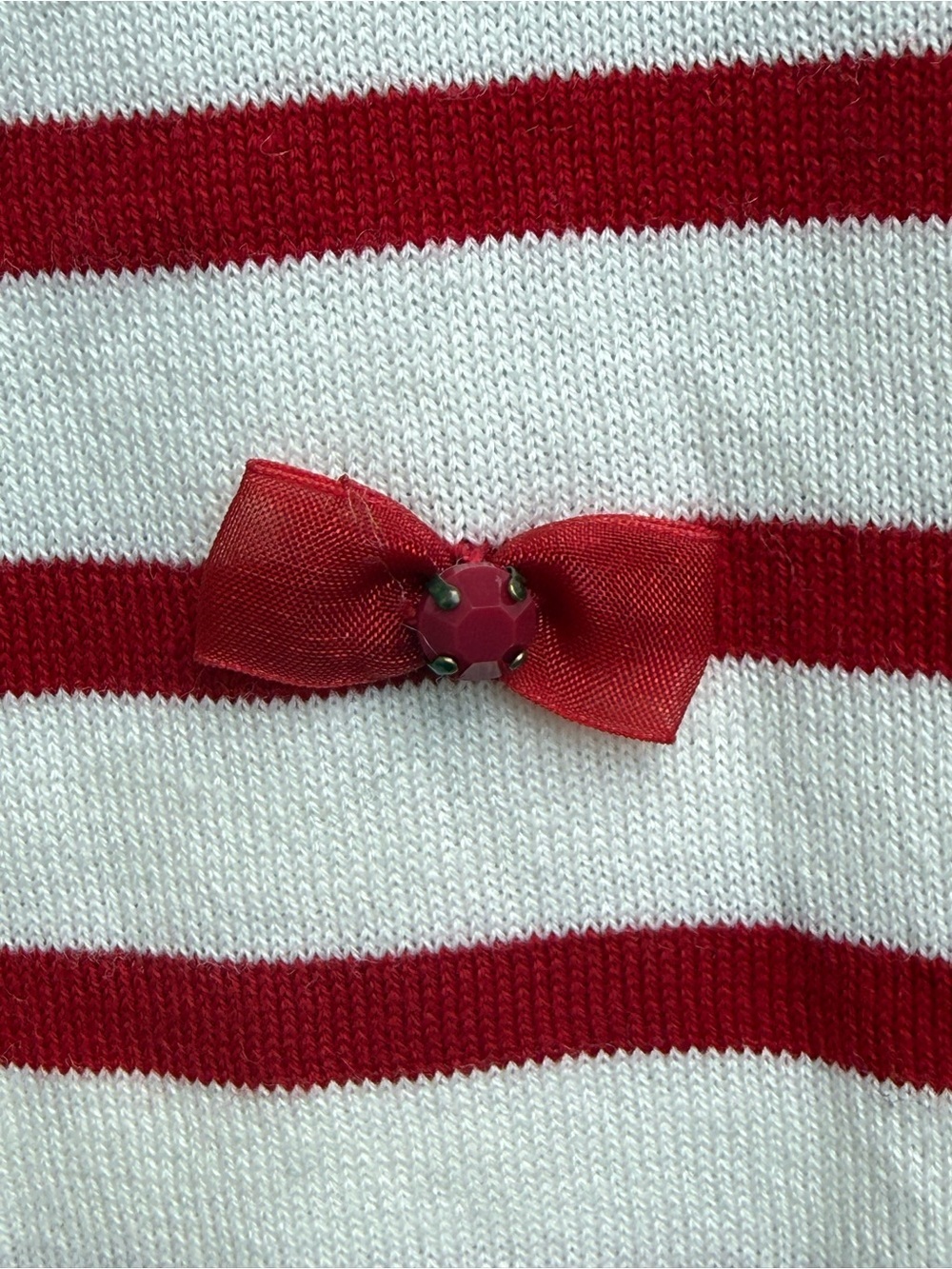 Talbots Red & Ivory Striped Bow Sweater Small Nautical 3/4 Sleeve - Picture 4 of 7